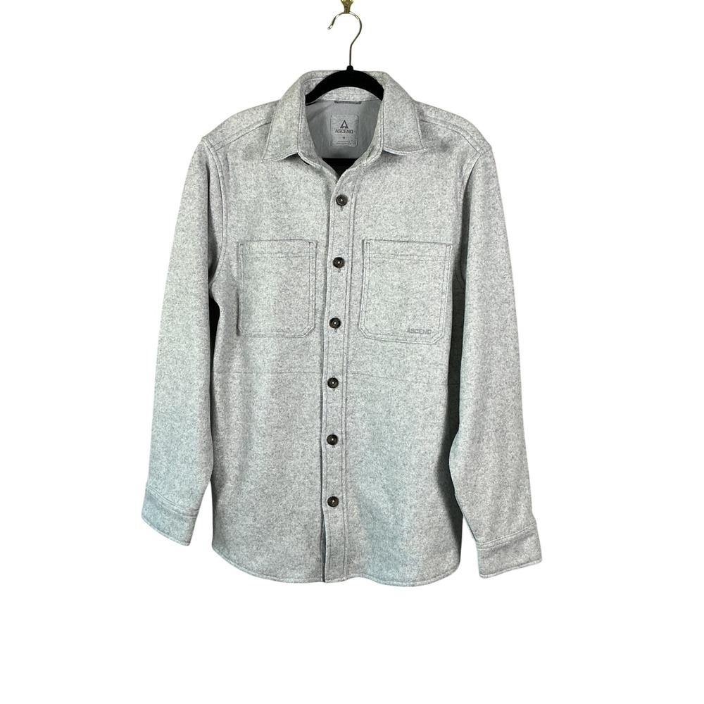 Ascend Mens Gray Heather Fleece Shirt Jacket Shacket Size M Button Up